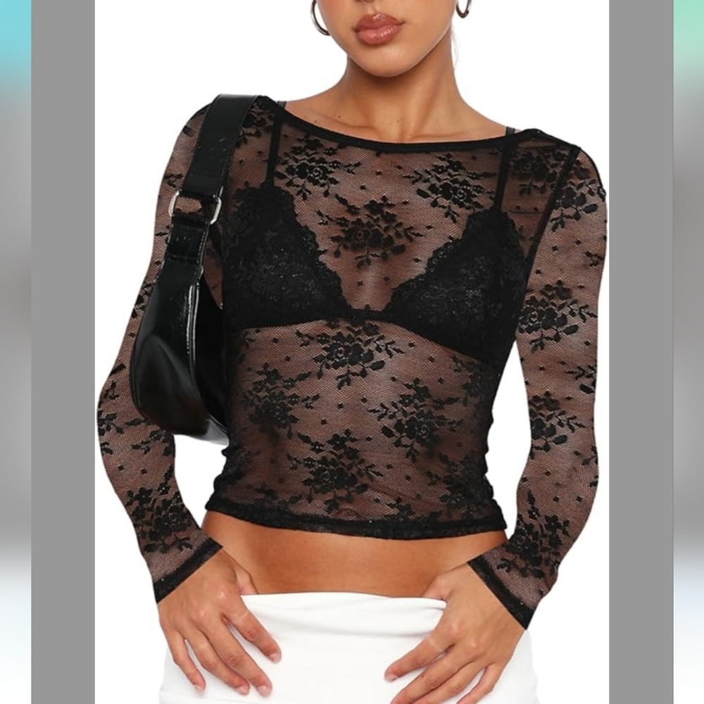 Chic Black Lace Long Sleeve Blouse